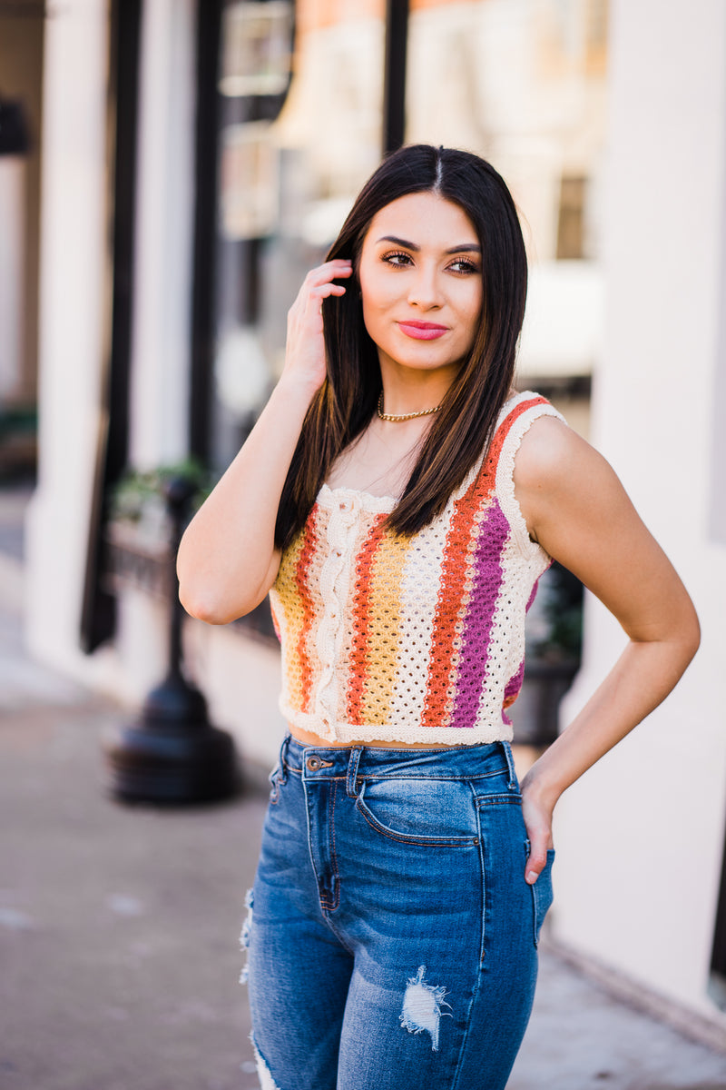 Striped crochet knit top 