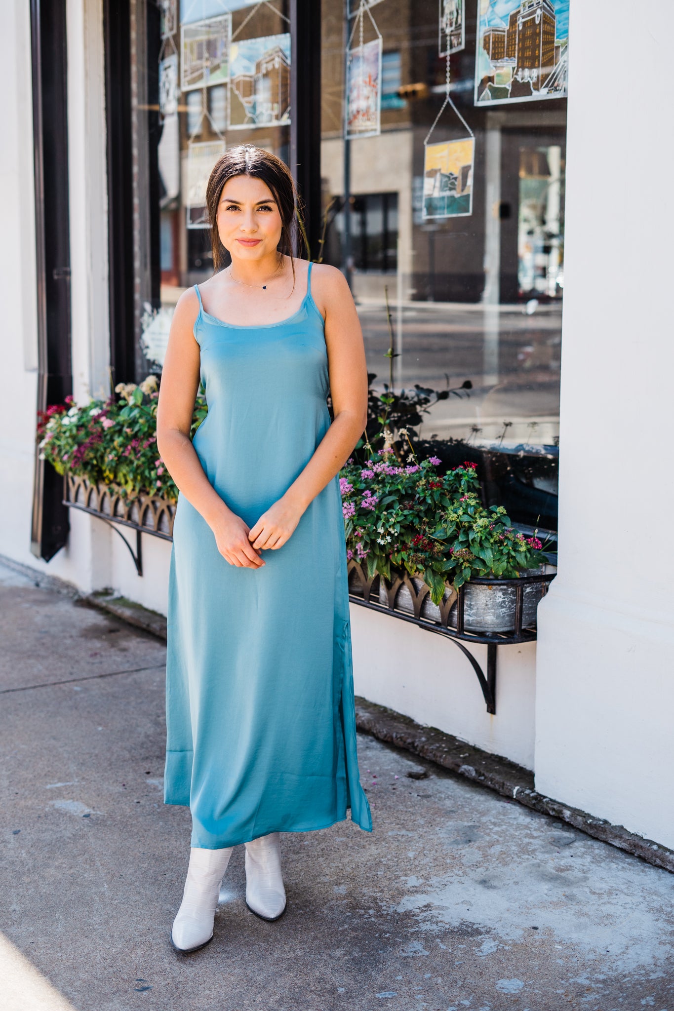 smocked blue midi dress United Love BLUE Smocked Ruffle Midi Dress