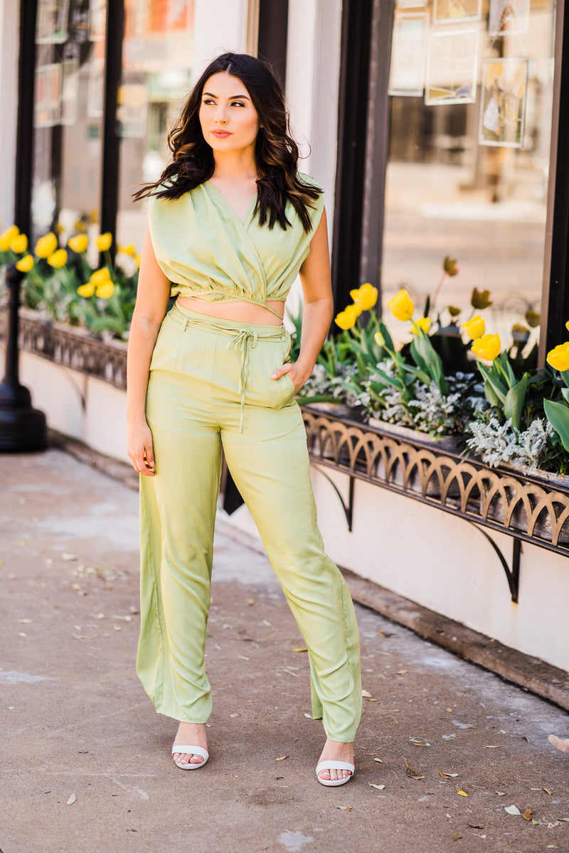 Lime green pants and top 