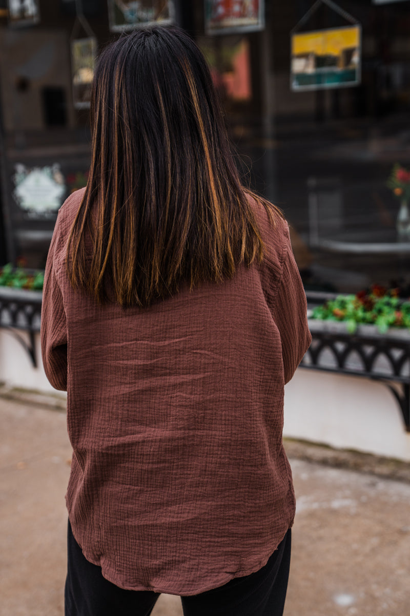 Brown button up top 