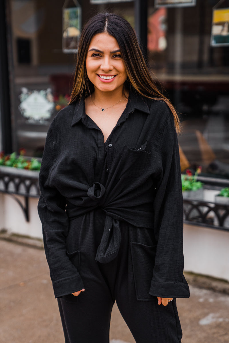 Black button up top 