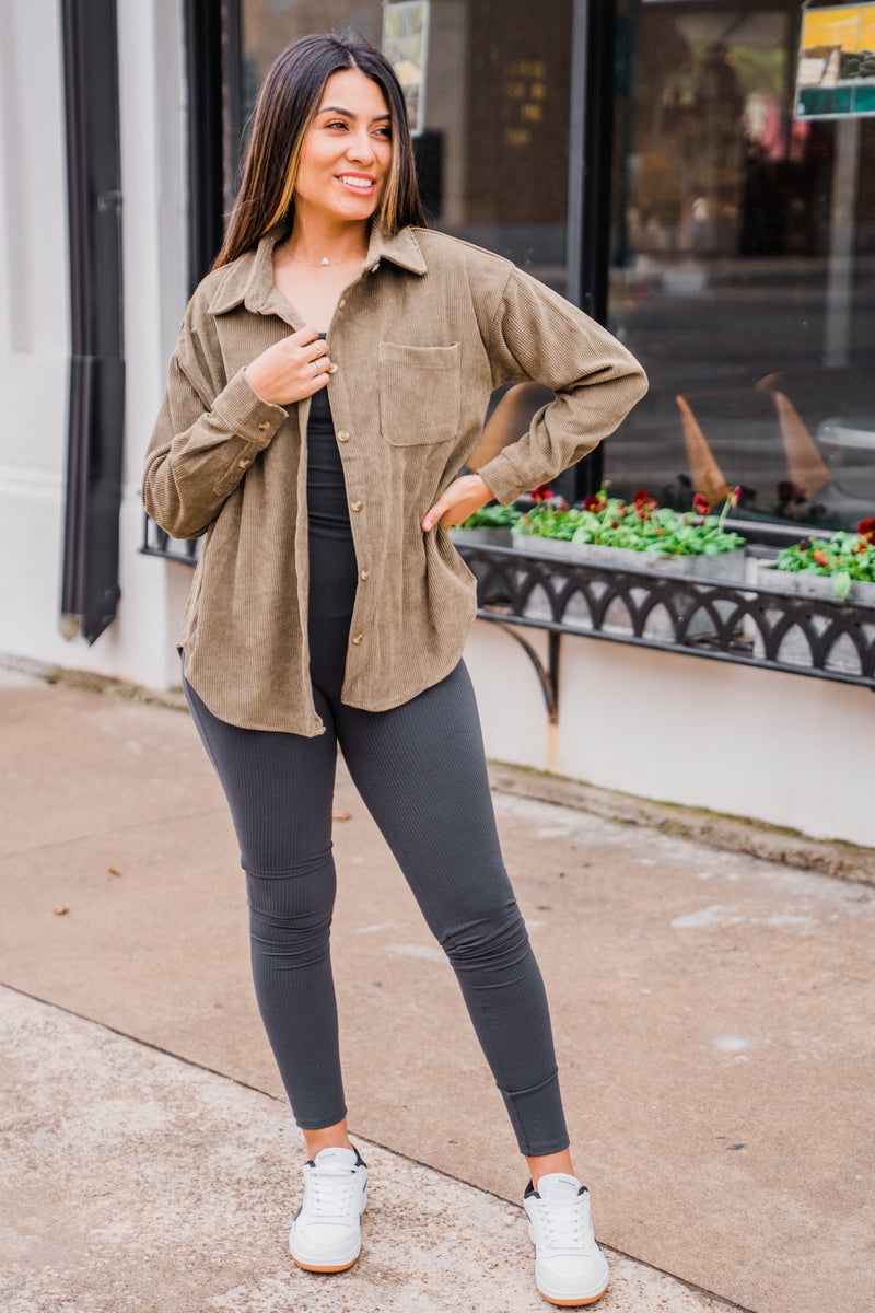 Olive corduroy button up 